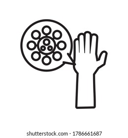 hand with covid19 virus particles line style vector illustration design