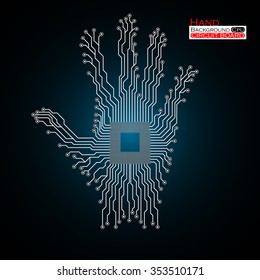 Hand. Cpu. Circuit board. Vector illustration. Eps 10