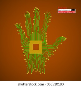 Hand. Cpu. Circuit board. Vector illustration. Eps 10