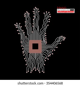 Hand. Cpu. Circuit board. Vector illustration. Eps 10