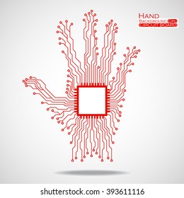 Hand. Cpu. Circuit board. Vector illustration. Eps 10