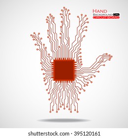 Hand. Cpu. Circuit board. Vector illustration. Eps 10