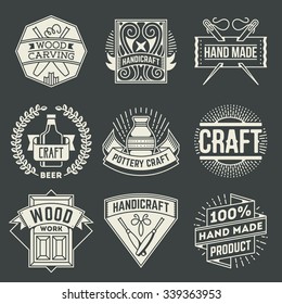 Hand Craft Insignias Logotypes Template Set. Line Art Vector Elements.