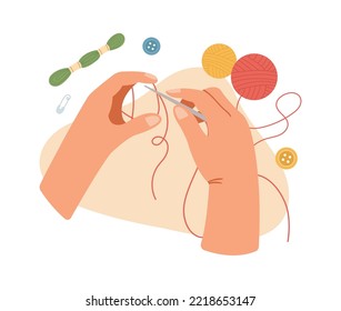 Hand craft knitting process flat illustration