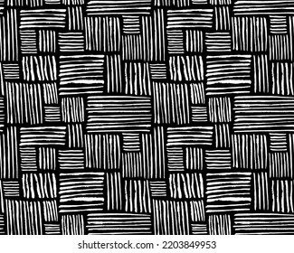 Hand crafted Black and white ethnic, geometric seamless pattern. Vector scandinavian background with brush ink strokes. Simple pattern. Perfect for fabric, wrapping paper, textile, home decor