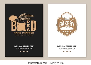 Hand crafted breadflyer, brochure, banner, poster. Vector illustration Typography design with bag with flour, ears of wheat silhouette. Template for restaurant identity objects, packaging and menu