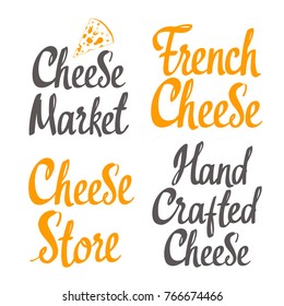 Hand crafted cheese. Vector Illustration with brush calligraphy vectors for your design. Handwritten ink lettering.