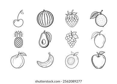 Hand Crafted Fruits Vector Illustrations.