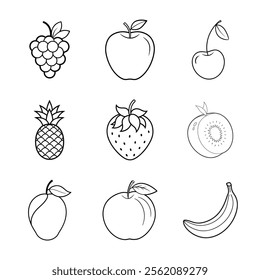 Hand Crafted Fruits Vector Illustrations.