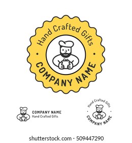 Hand Crafted Gifts logotype concept. Sing & logo idea with a character & a present. Modern & vintage symbols set for holidays.