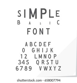 Hand Crafted Modern Font Lettering Named Simple Basic - Dark Grey Caps and Numerals on White Natural Paper Effect Background - Vector Typography Design