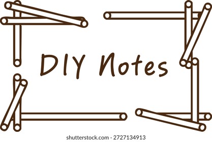 Cartão de anotação artesanal com colchetes de canto e as palavras DIY Notes, evocando cavilhas de madeira gravadas.