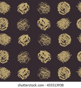 Hand crafted seamless patterns with textured circles. Hand drawn isolated objects charcoal, dust grain, scratches, used for print design, textile, etc