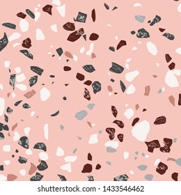 Hand crafted Terrazzo flooring vector seamless unique pattern repeating background. Texture of italian Venetian type of floor.