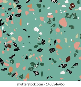 Hand crafted Terrazzo flooring vector seamless unique pattern repeating background. Texture of italian Venetian type of floor.