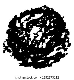 Hand crafted of textured circle. Hand drawn isolated object charcoal, dust grain, scratches, used for print design, textile, etc