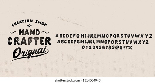 Hand Crafter. Original hand made typeface. Handmade logo and font. Old school. Retro and vintage hadmade logo and font. Print on clothes, sticker.