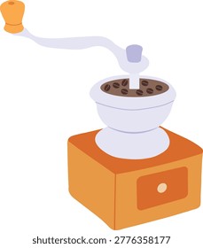 Hand Crank Coffee Grinder with Beans – Minimal Flat Kitchen Illustration