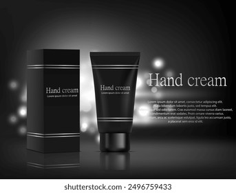 Hand cream in a black package on a black background. Vector illustration