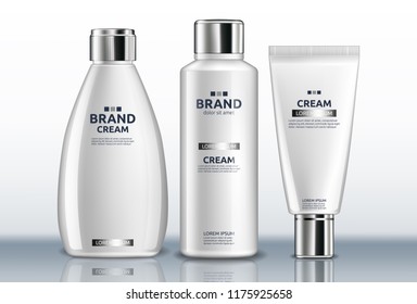 Hand cream bottles Vector realistic. Product placement mock up. Detailed 3d label designs