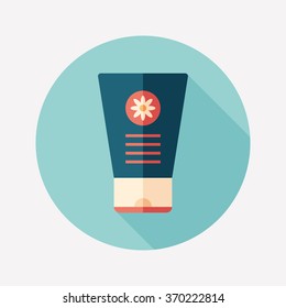 Hand cream with chamomile flat round icon with long shadows.