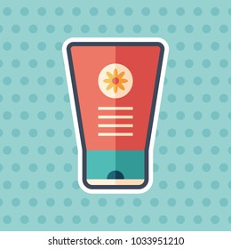 Hand cream with chamomile sticker flat icon with color background.