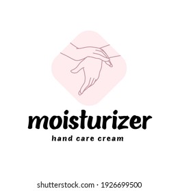 Emblema de crema de mano con un par de manos humanas juntando el concepto de icono aislado en fondo blanco. Ilustración dibujada a mano en línea vectorial. Para insignias de marca, banner, publicidad, embalaje, etc.
