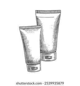 Creme de mão, vetor desenhado à mão, estilo gráfico, ilustração de desenhos animados, preto e branco, estilo de esboço, isolado no fundo branco