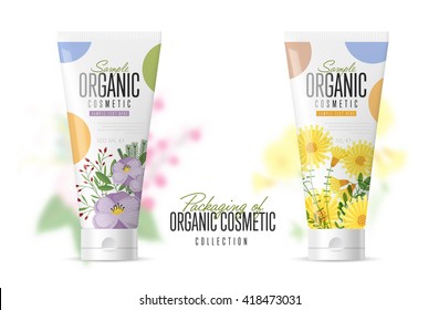 Hand cream on cosmetic plastic tube on white background