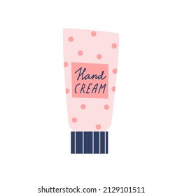 Hand cream on a white background. Beauty and wellness product. Skincare cosmetics in a plastic package. Vector flat illustration