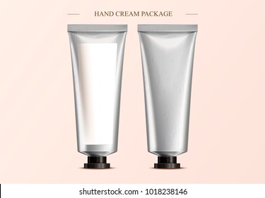 Hand Cream Package Design, Blank Cosmetic Tube Mockup Template In 3d Illustration, One With Label And One Without