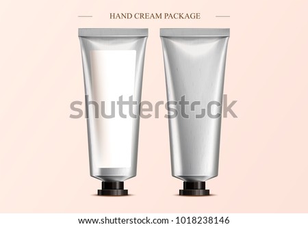 Hand cream package design, blank cosmetic tube mockup template in 3d illustration, one with label and one without