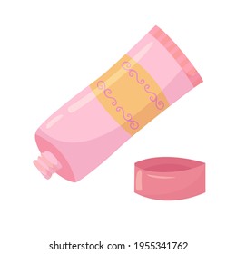 Hand cream. Skin cosmetics. Manicure tools drawn in cartoon style. Vector illustration isolated on white background.