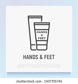 Hand cream thin line icon. Plastic tube. Skin care. Modern vector illustration for beauty shop.