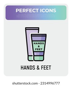 Hand cream thin line icon. Plastic tube. Skin care. Modern vector illustration for beauty shop.