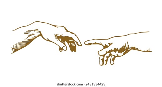 Hand to hand.
The creation of adam.
god hand. Vector black vintage engraving illustration isolated.
Prints, wallpapers, posters, cards, murals.