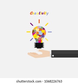 Hand and creative bulb light idea abstract vector design template.Concept of ideas inspiration,innovation,invention,effective thinking,knowledge and education.Vector illustration