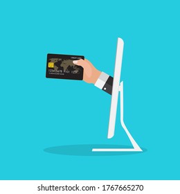 Hand with credit card from computer for paying business concept design. Vector Illustration EPS10