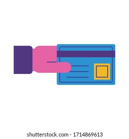 hand with credit card ecommerce flat style icon vector illustration design