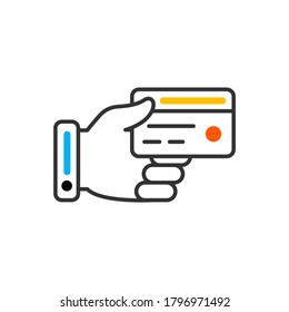 Mano con icono de tarjeta de crédito. Icono de color del vector.