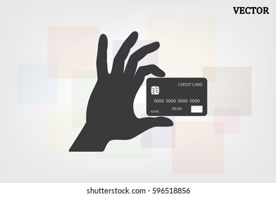 Hand and credit card icon vector