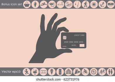 Hand and credit card icon vector