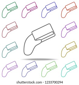 hand with a credit card line icon. Elements of Bank in multi color style icons. Simple icon for websites, web design, mobile app, info graphics