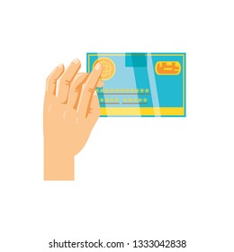 hand with credit card money isolated icon