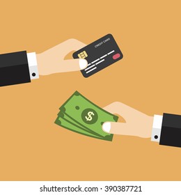 Hand with credit card and money vector