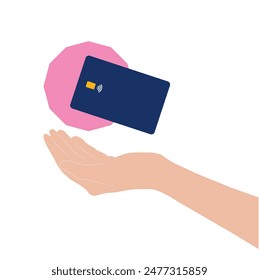 A hand with a credit card on a white background with copy space
