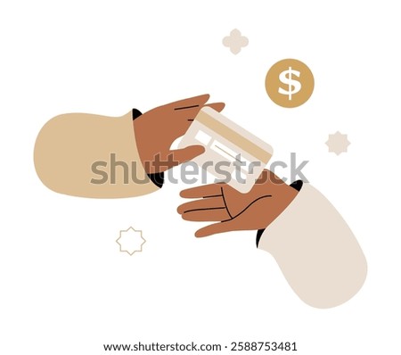 Hand To Hand Credit Card Payment In Flat Vector Illustration Symbolizing Cashless Transaction, Digital Payment, And Financial Exchange, Isolated On White Background