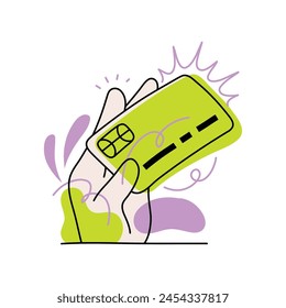 Hand with credit card for payment on green background Vector illustration business concept design.