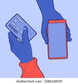 Hand with credit card for payment. Vector illustration business concept design