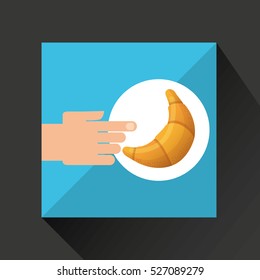 hand with croissant bread vector illustration eps 10